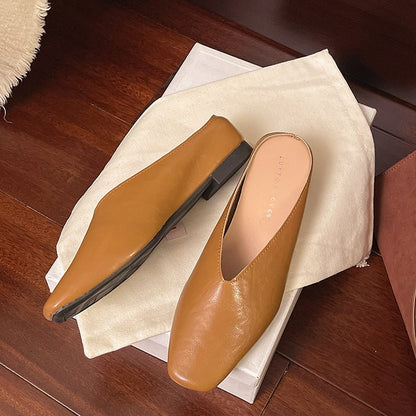 Romy | Women's Square Toe Leather Flats Front