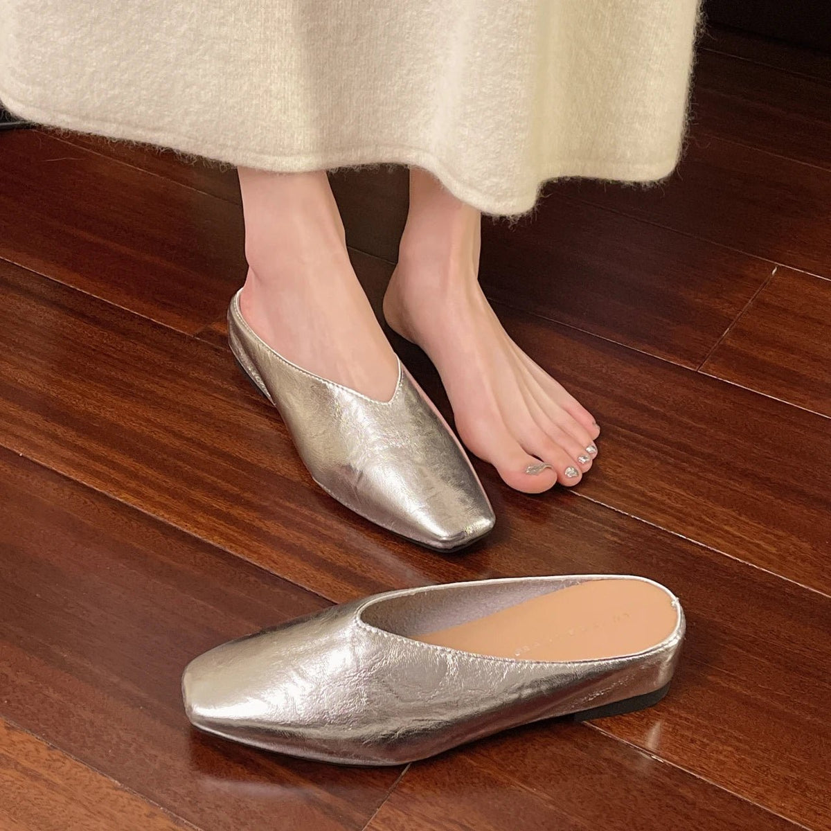 Romy | Women's Square Toe Leather Flats Full