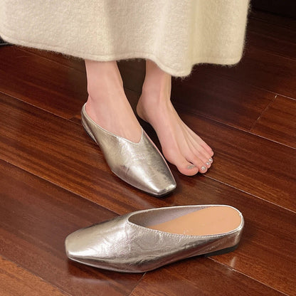 Romy | Women's Square Toe Leather Flats Full