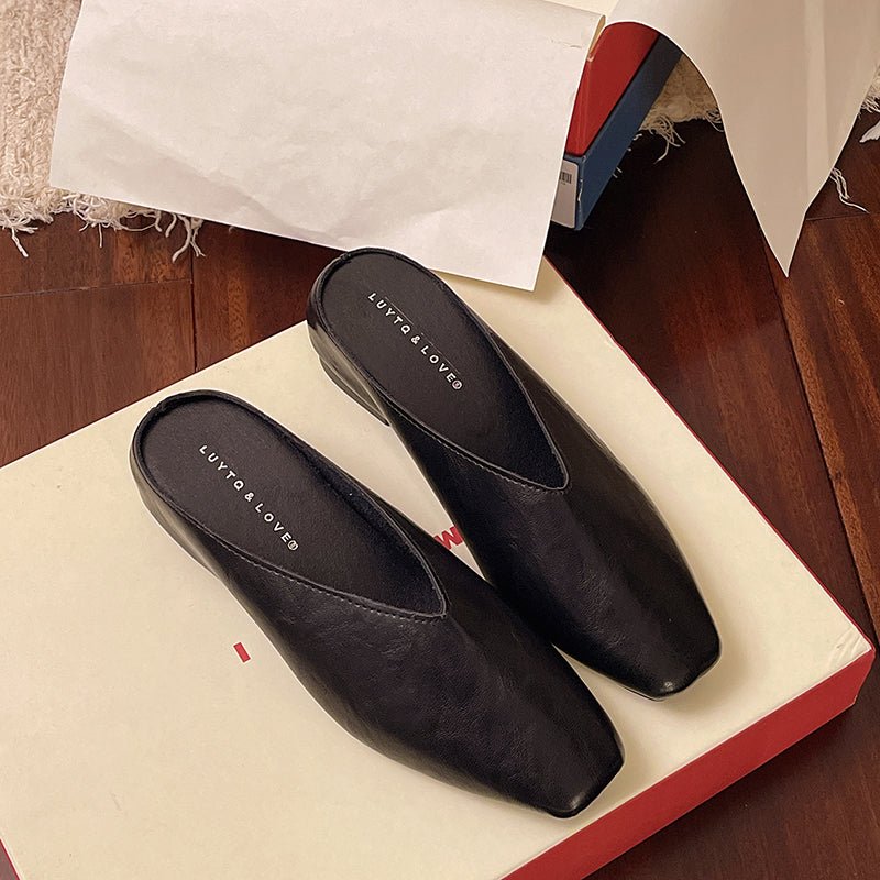 Romy | Women's Square Toe Leather Flats Side