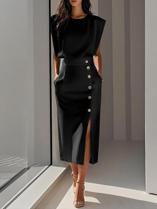 Rosalind | Women's Button Slit Midi Dress Front