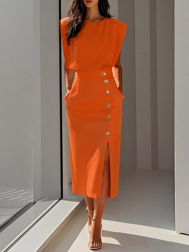 Rosalind | Women's Button Slit Midi Dress Full