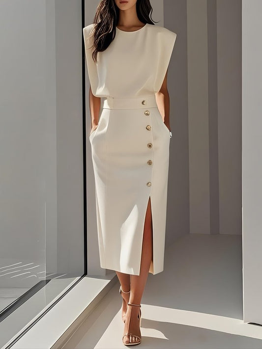 Rosalind | Women's Button Slit Midi Dress Hero