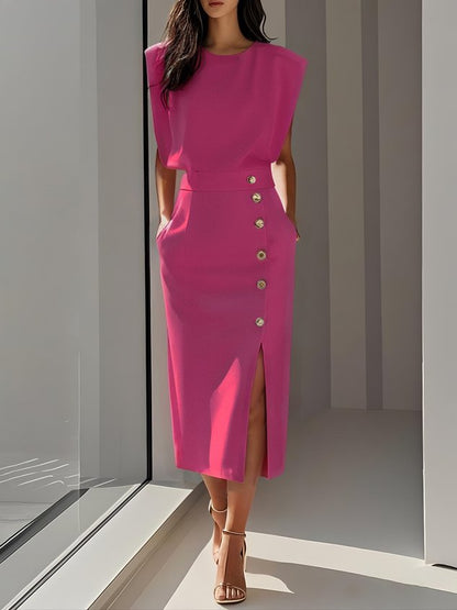 Rosalind | Women's Button Slit Midi Dress Lifestyle