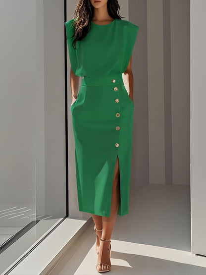Rosalind | Women's Button Slit Midi Dress Side