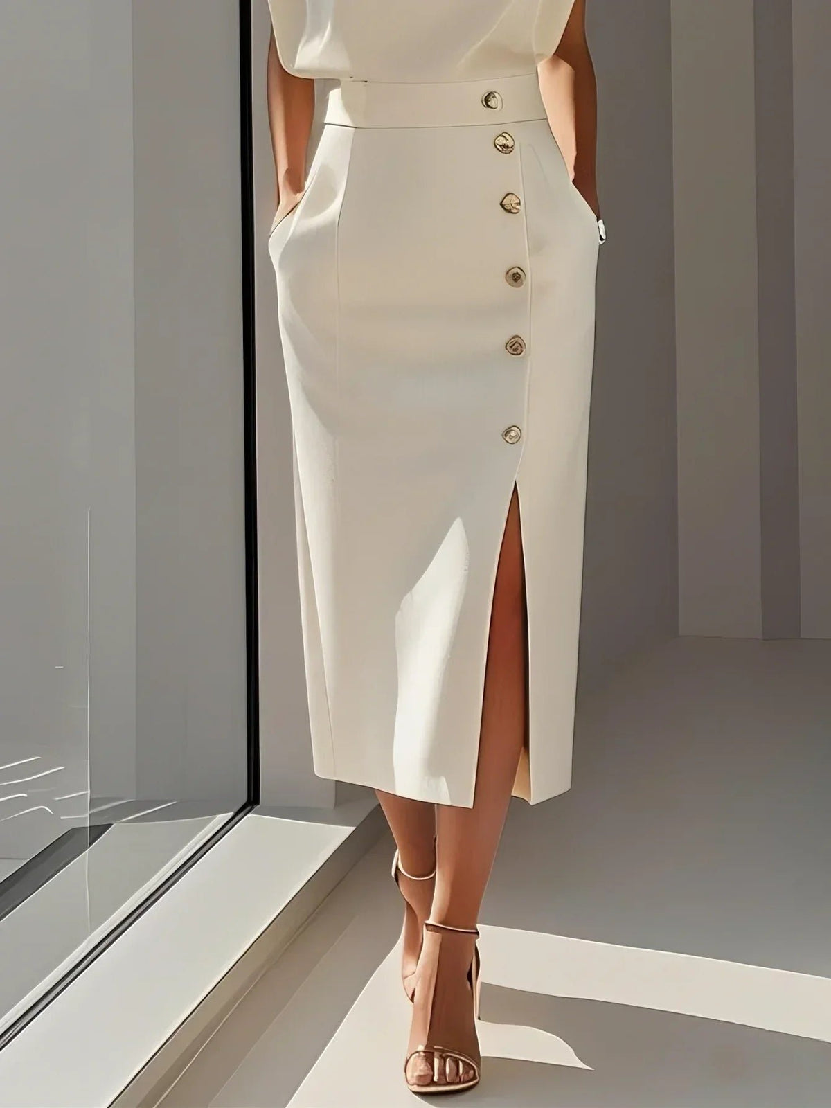 Rosalind | Women's Button Slit Midi Dress View 11