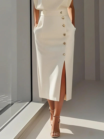 Rosalind | Women's Button Slit Midi Dress View 11