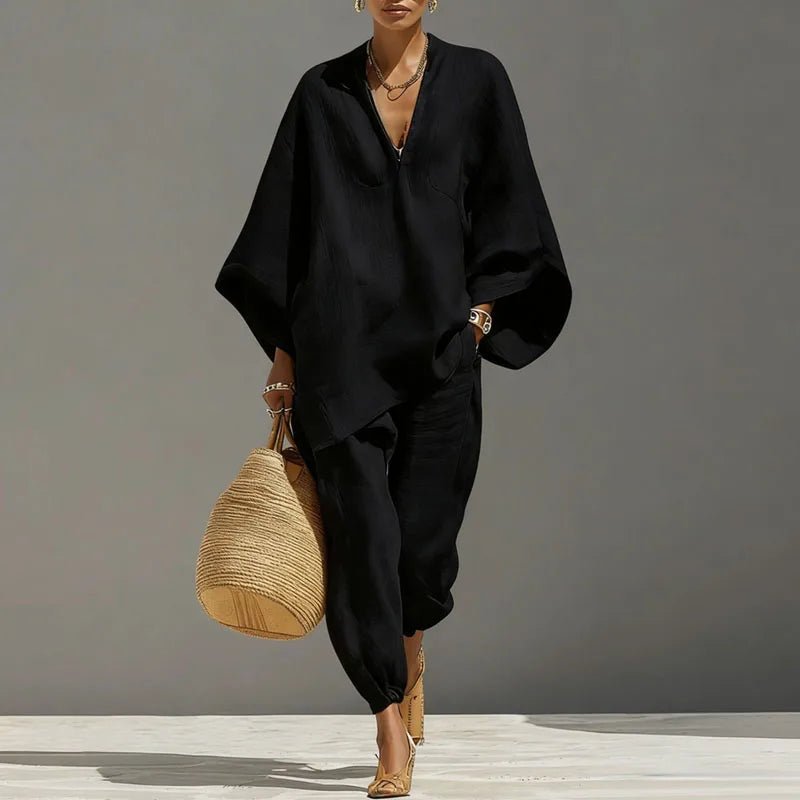 Rue | Women's Batwing Linen Matching Set Close Up