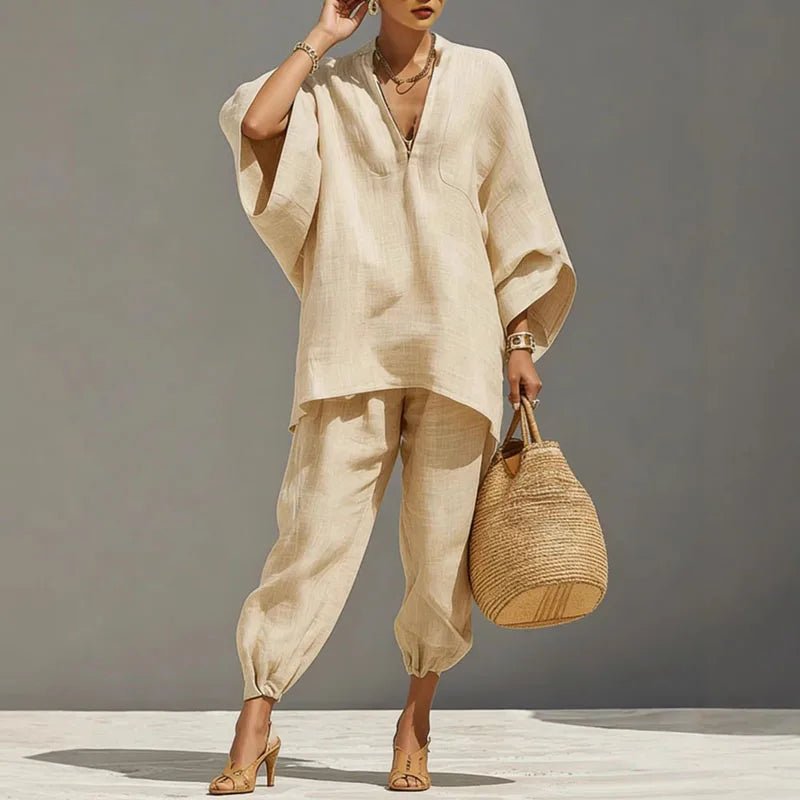 Rue | Women's Batwing Linen Matching Set Detail