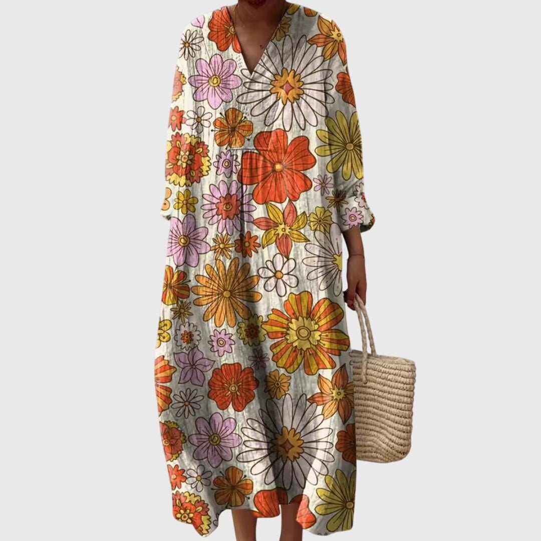 Séline | Women's Geometric Patchwork Maxi Dress Close Up