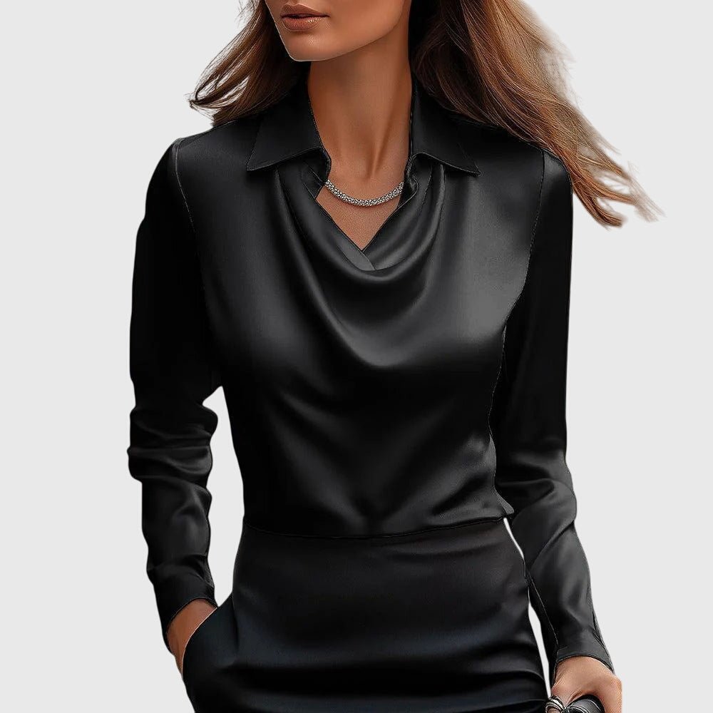 Sage | Cowl Neck Sophisticated Dress Detail