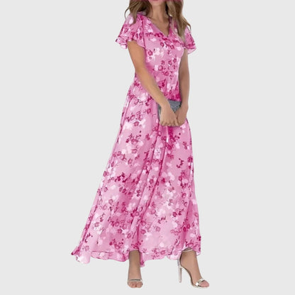 Selara | Women's Figure Flattering Flutter Sleeve Dress Side