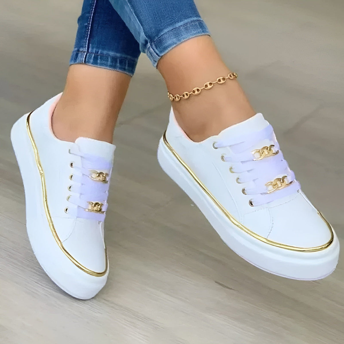 Selara | Women's Stylish Orthopedic Gold Chain Sneakers Hero