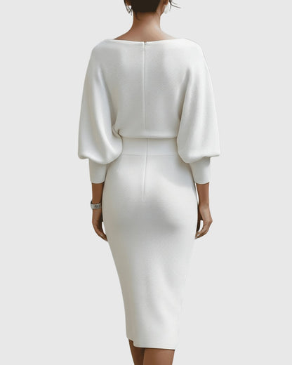 Selene | Women's Draped Batwing Cowl Neck Midi Dress Alternate