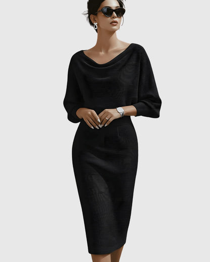 Selene | Women's Draped Batwing Cowl Neck Midi Dress Front