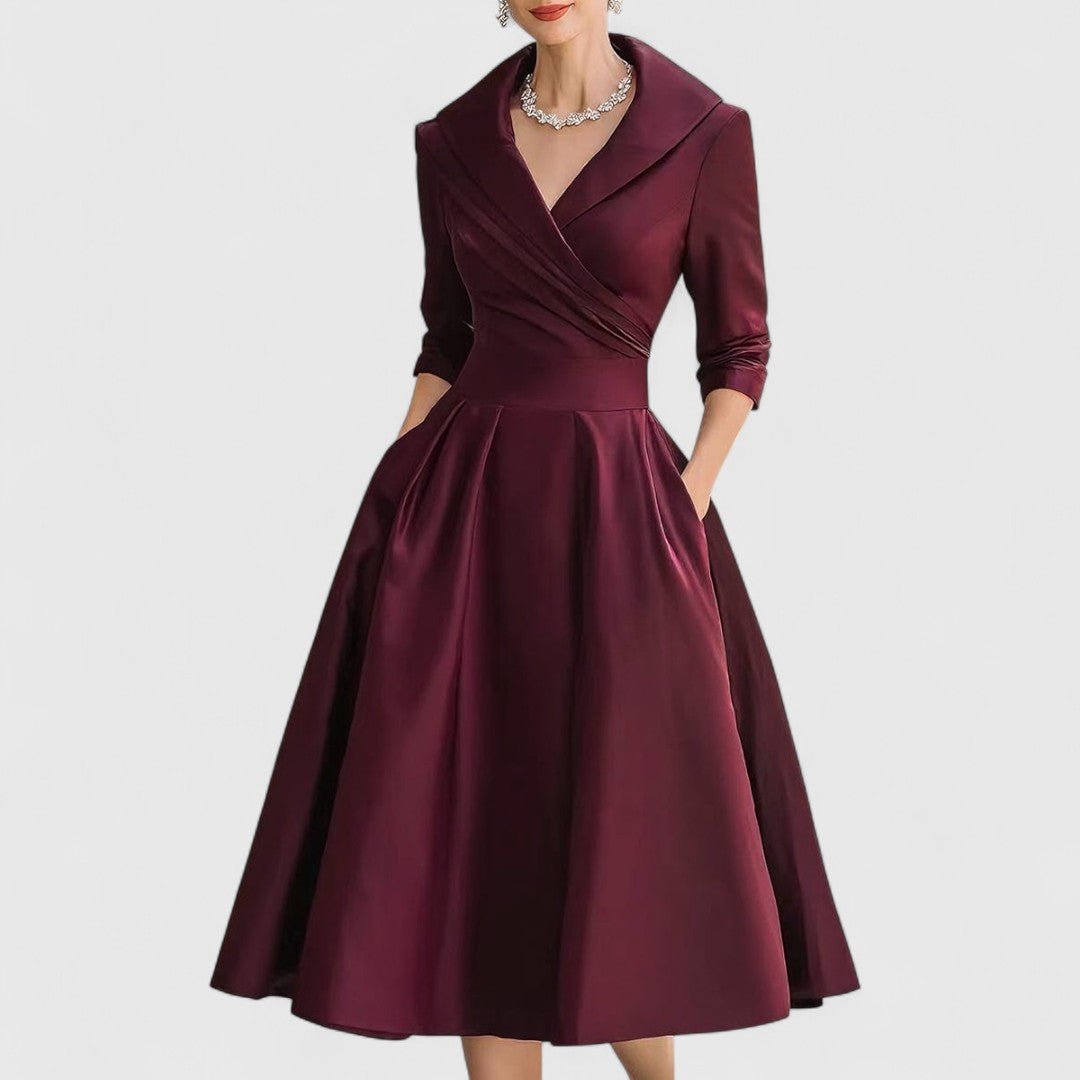 Selene | Women's Elegant Midi Dress Wrap V-Neckline Detail
