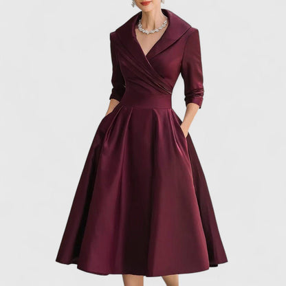 Selene | Women's Elegant Midi Dress Wrap V-Neckline Detail