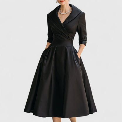 Selene | Women's Elegant Midi Dress Wrap V-Neckline Front