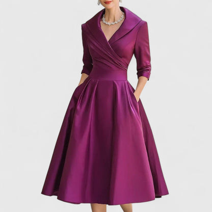 Selene | Women's Elegant Midi Dress Wrap V-Neckline Side