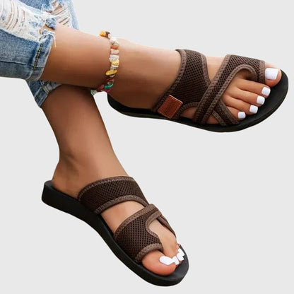 Selvine | Women's Orthopedic Crossover Mesh Strap Sandals Close Up