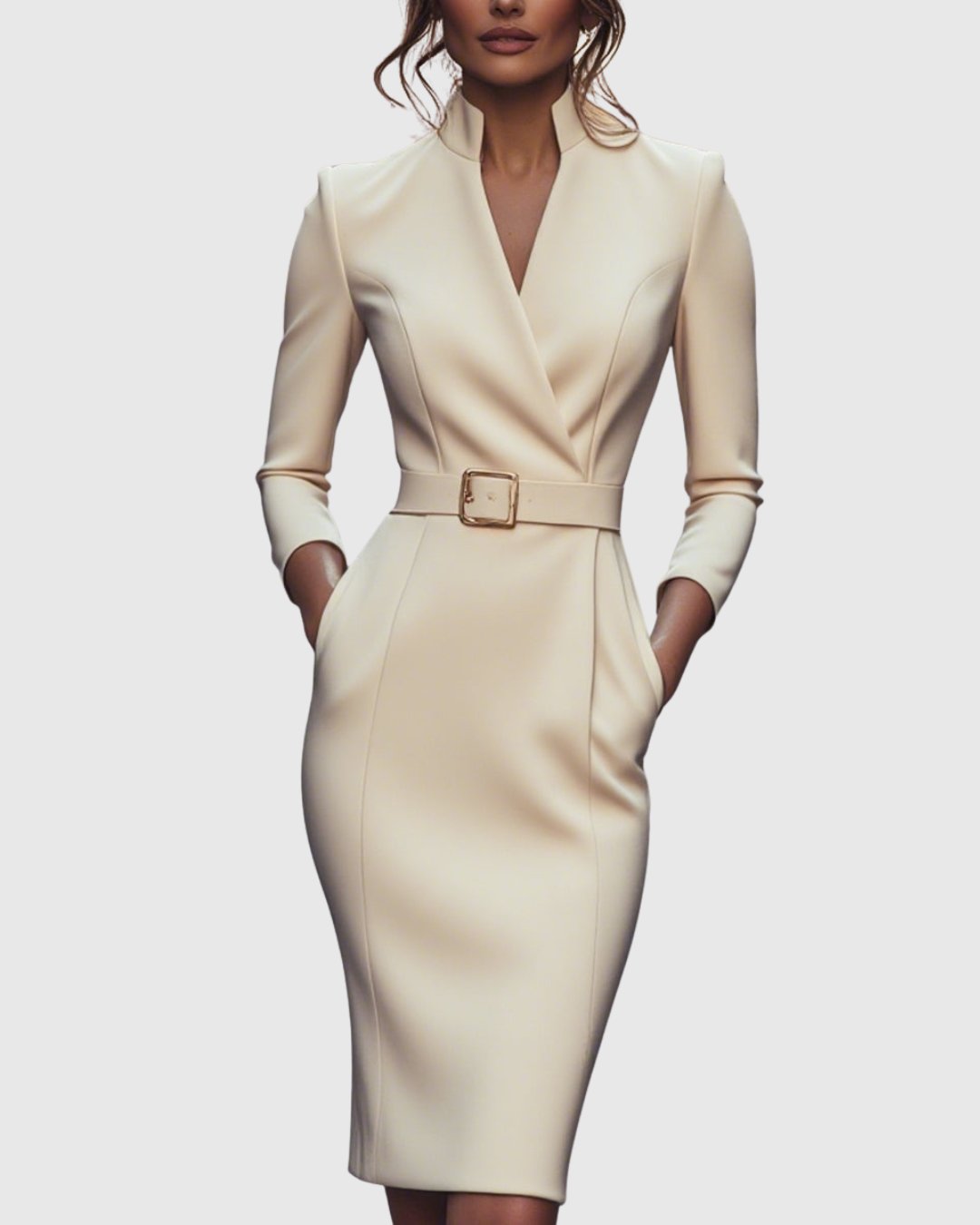 Serafine | Women's Refined Midi Dress Gold Buckle Belt Alternate
