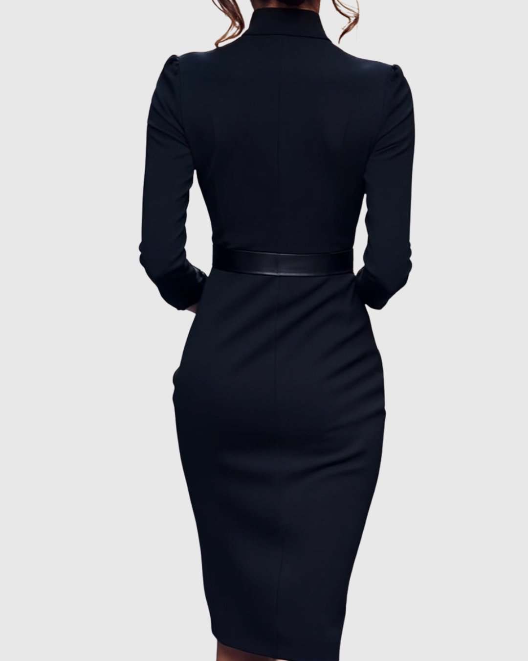Serafine | Women's Refined Midi Dress Gold Buckle Belt Close Up