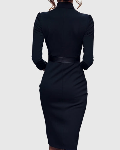 Serafine | Women's Refined Midi Dress Gold Buckle Belt Close Up