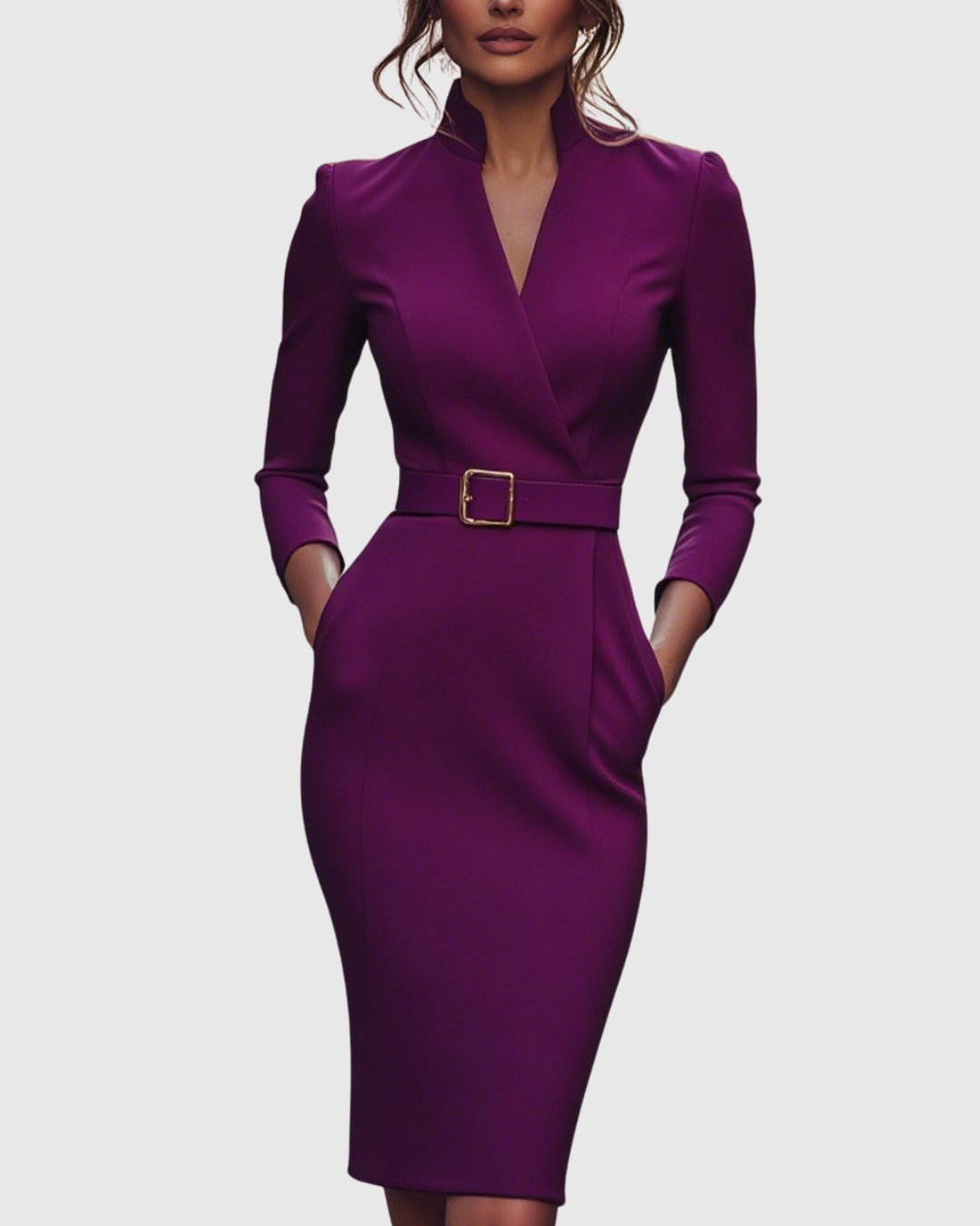 Serafine | Women's Refined Midi Dress Gold Buckle Belt Lifestyle