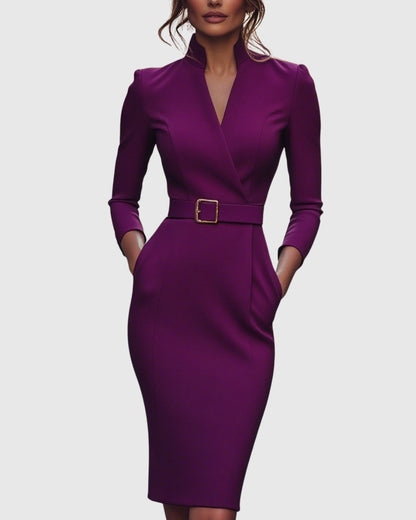 Serafine | Women's Refined Midi Dress Gold Buckle Belt Lifestyle