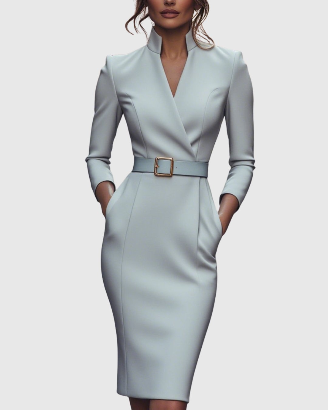 Serafine | Women's Refined Midi Dress Gold Buckle Belt View 11