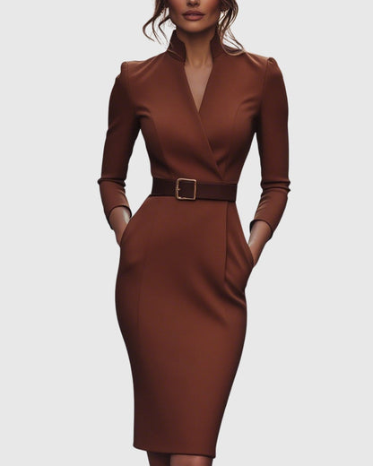 Serafine | Women's Refined Midi Dress Gold Buckle Belt View 13