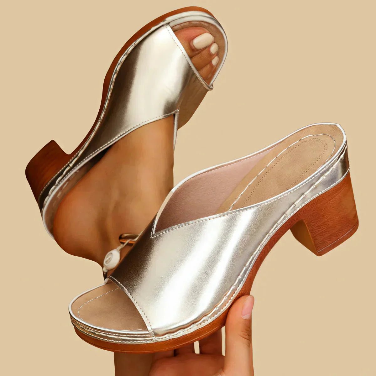 Seralinn | Women's Metallic Thick Heel Orthopedic Sandals Hero