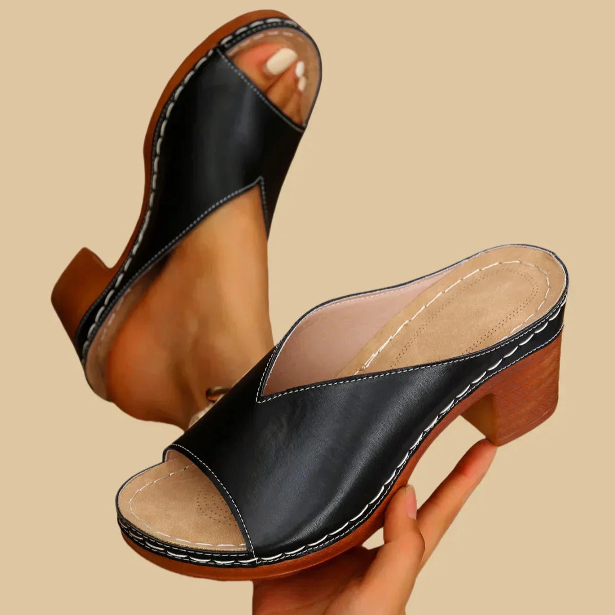 Seralinn | Women's Metallic Thick Heel Orthopedic Sandals Side