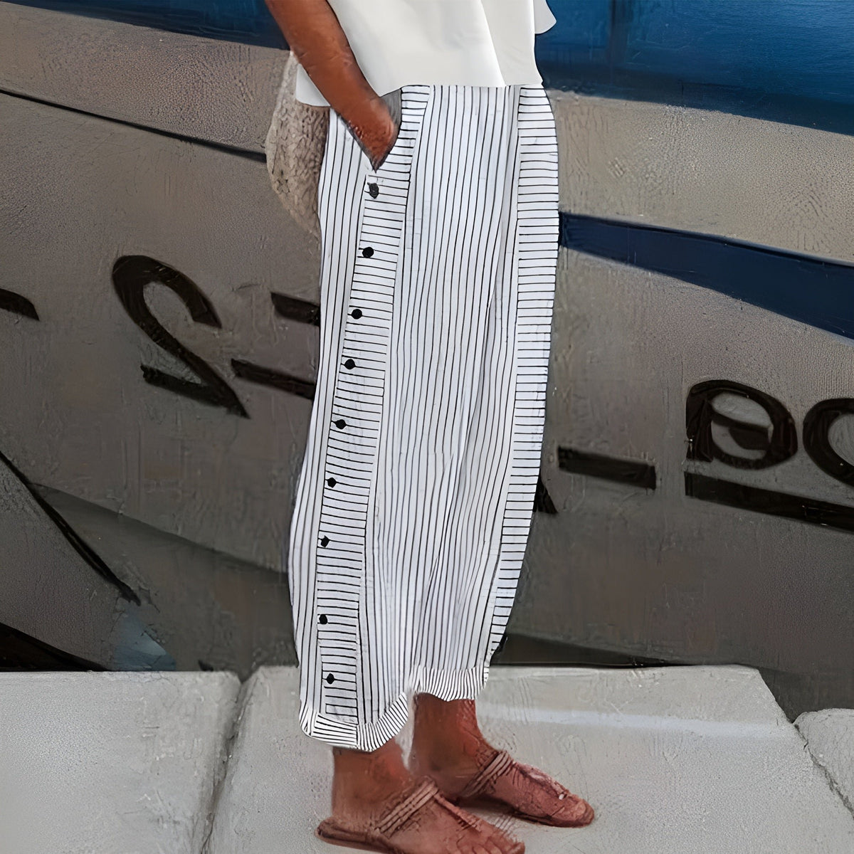 Seraphine | Women's Comfortable Button-Front Pants Detail