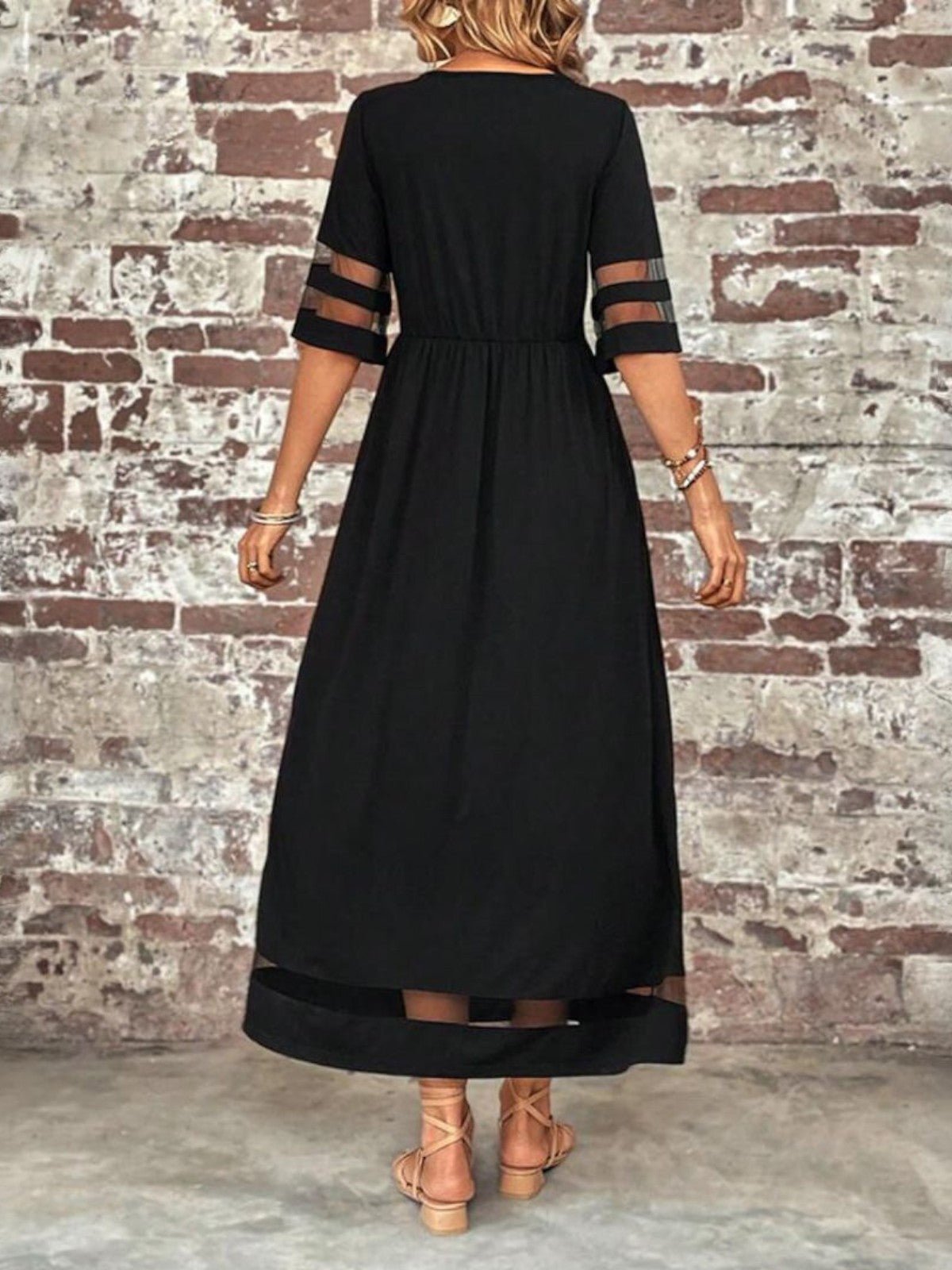 Seraphine | Women's Mesh Sleeve Tummy Flattering Maxi Dress Back