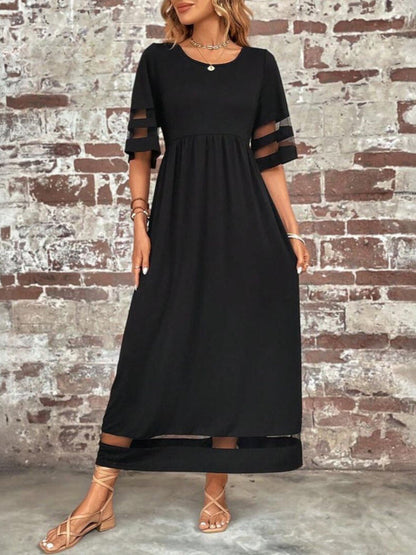 Seraphine | Women's Mesh Sleeve Tummy Flattering Maxi Dress Close Up