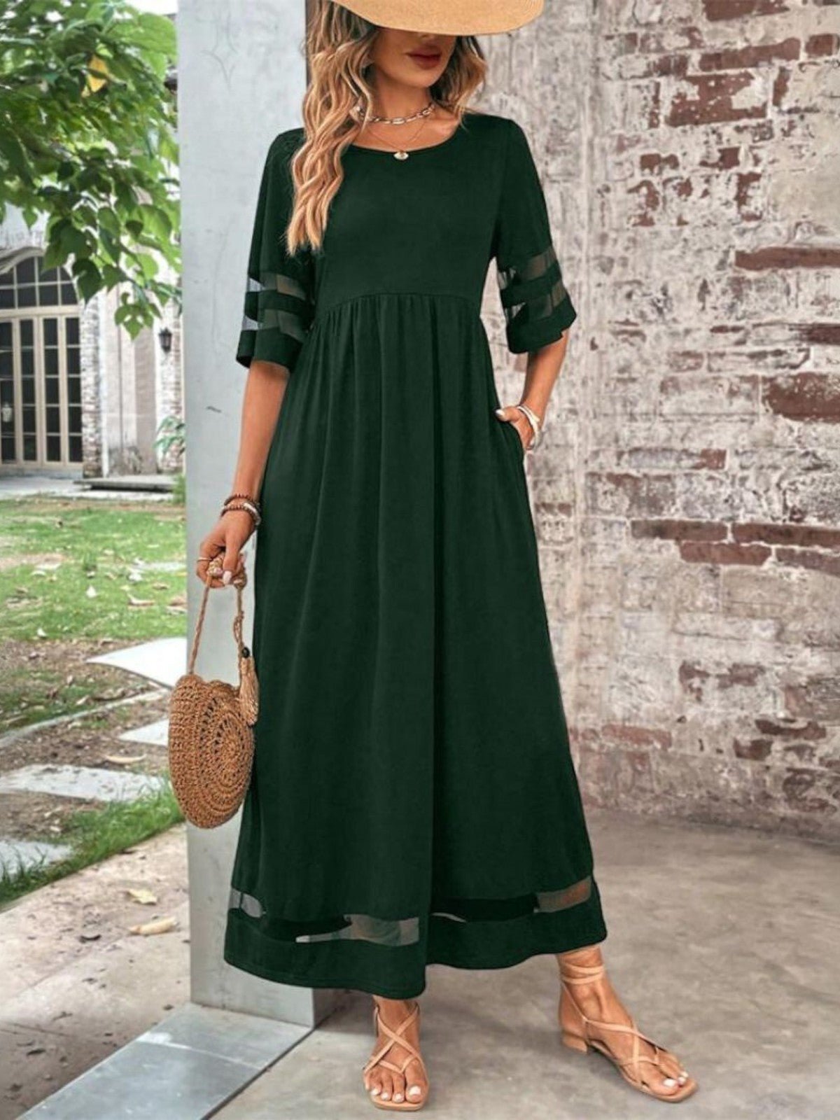 Seraphine | Women's Mesh Sleeve Tummy Flattering Maxi Dress Detail