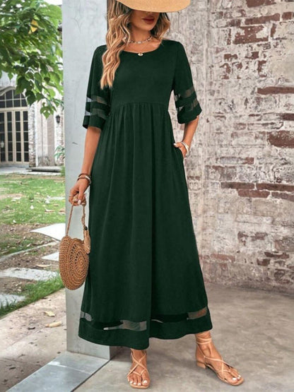 Seraphine | Women's Mesh Sleeve Tummy Flattering Maxi Dress Detail