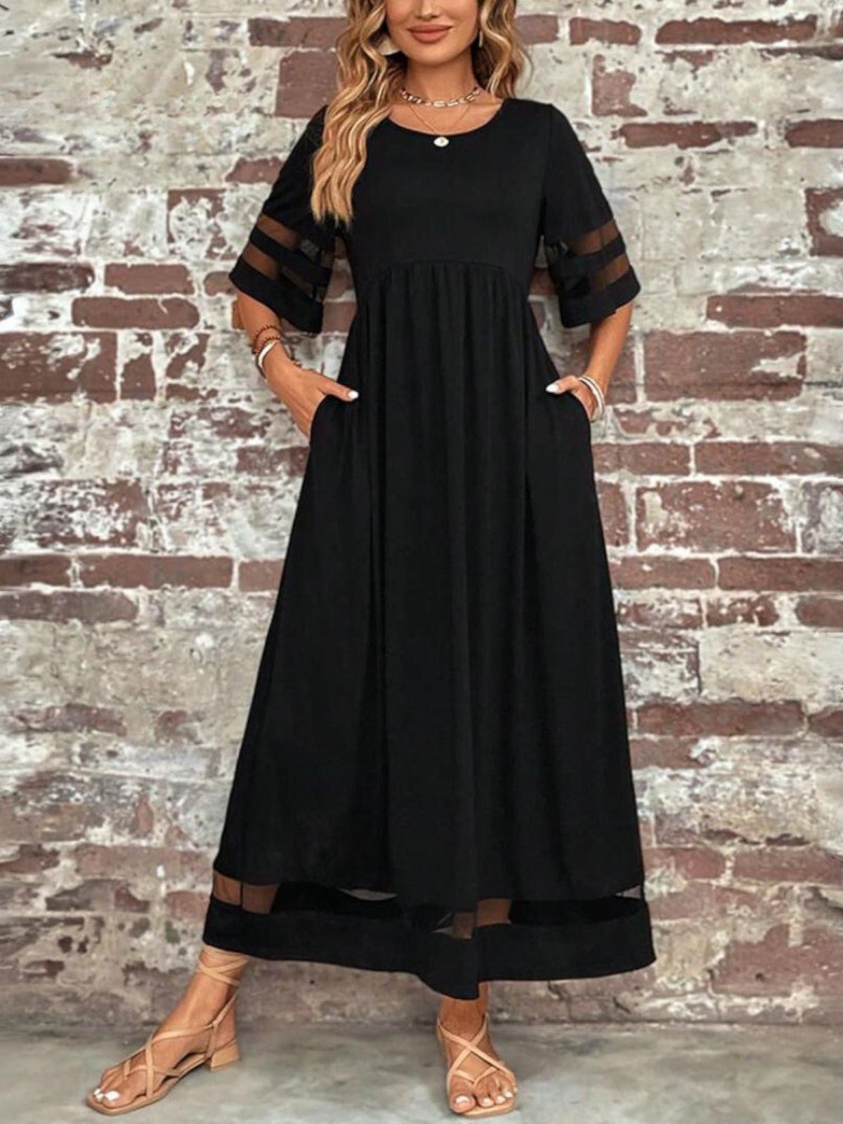 Seraphine | Women's Mesh Sleeve Tummy Flattering Maxi Dress Side