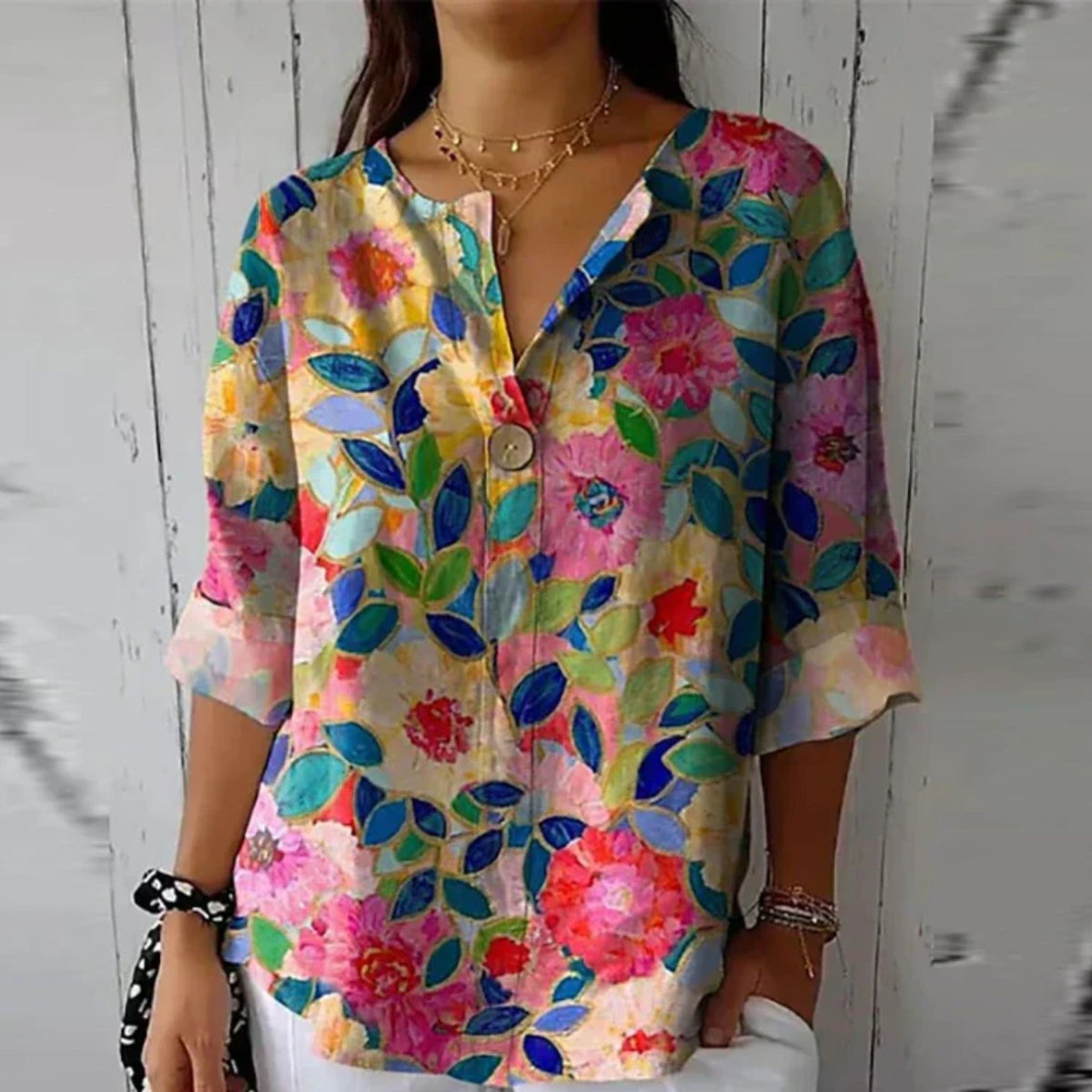 Serenella | Women's Floral Print Chic Blouse Back