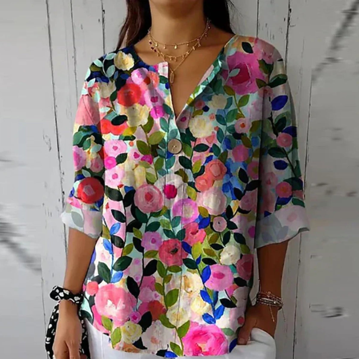 Serenella | Women's Floral Print Chic Blouse Close Up