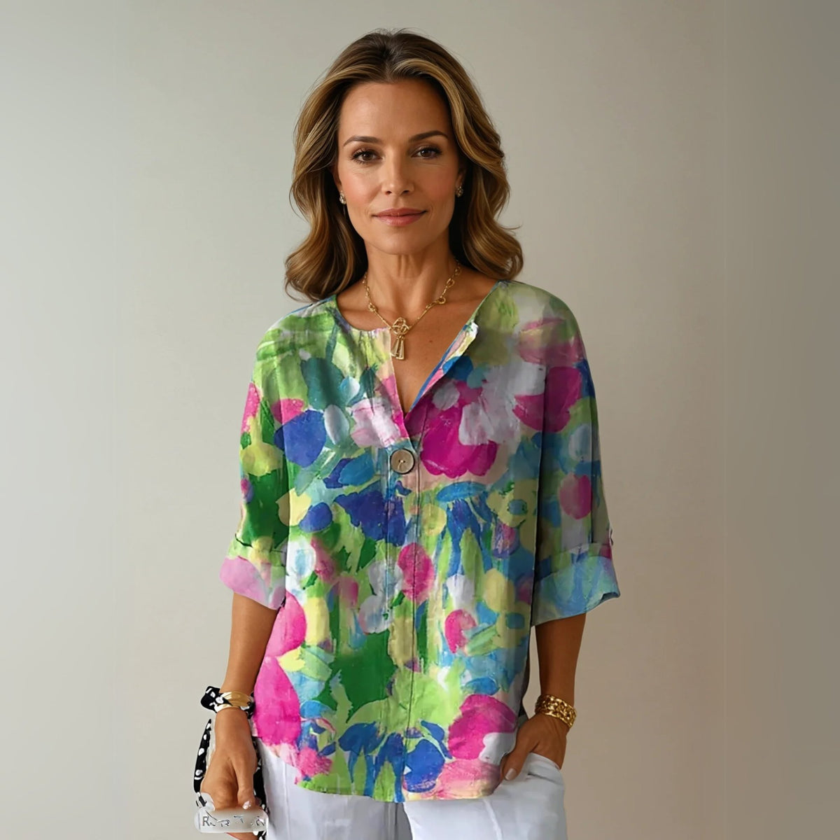 Serenella | Women's Floral Print Chic Blouse Side