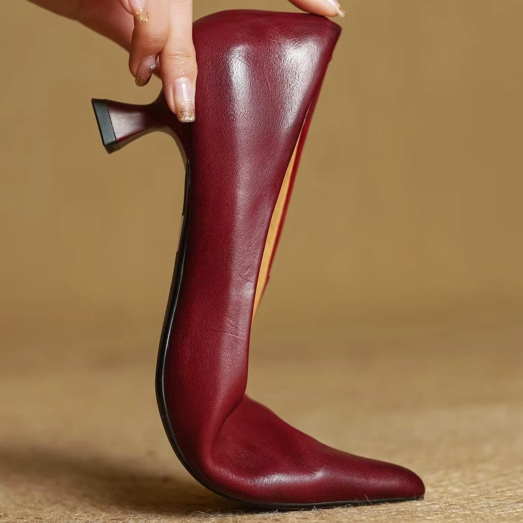 Serenelle | Women's Leather Pointed Toe Slip-On Pumps Close Up