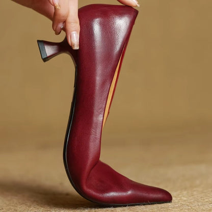 Serenelle | Women's Leather Pointed Toe Slip-On Pumps Close Up