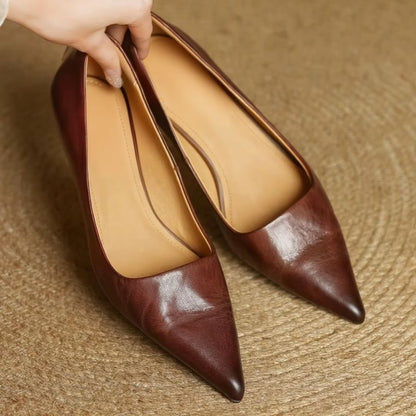 Serenelle | Women's Leather Pointed Toe Slip-On Pumps Front