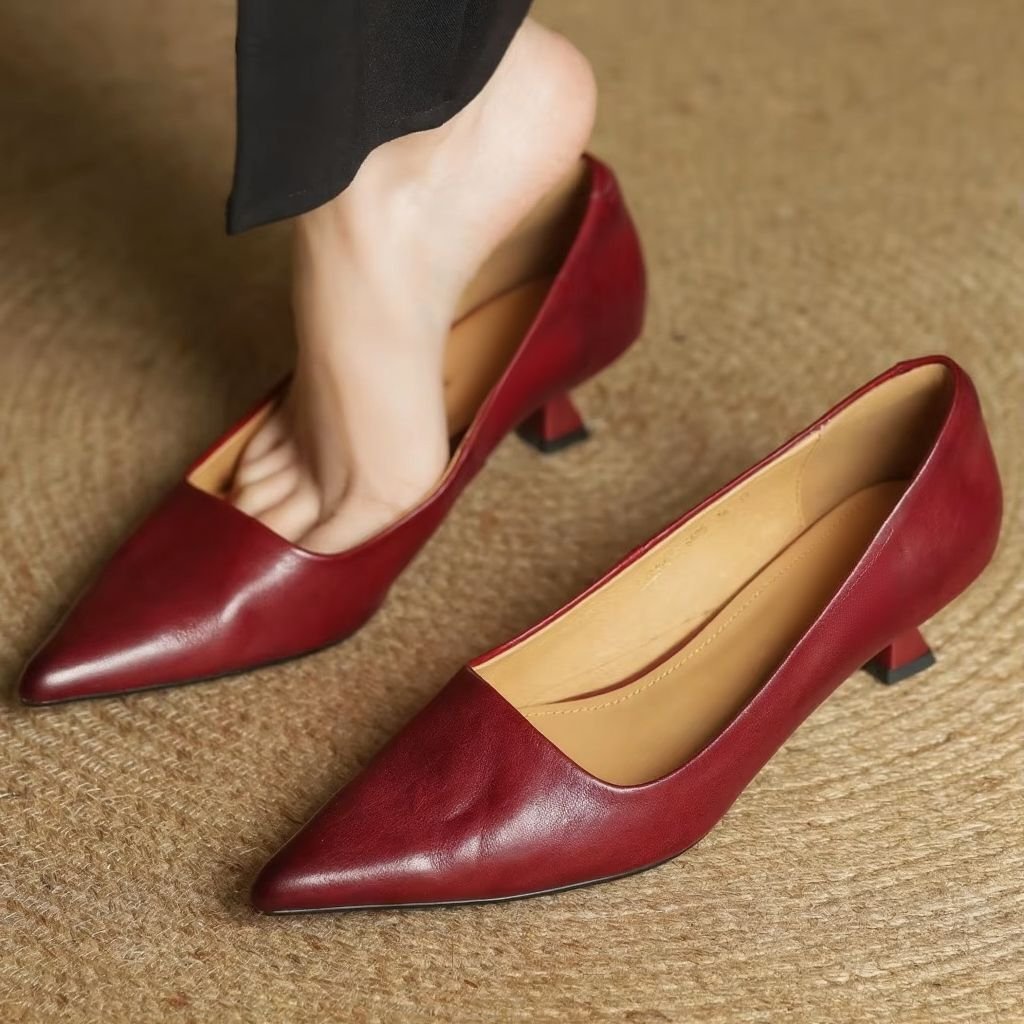 Serenelle | Women's Leather Pointed Toe Slip-On Pumps Side