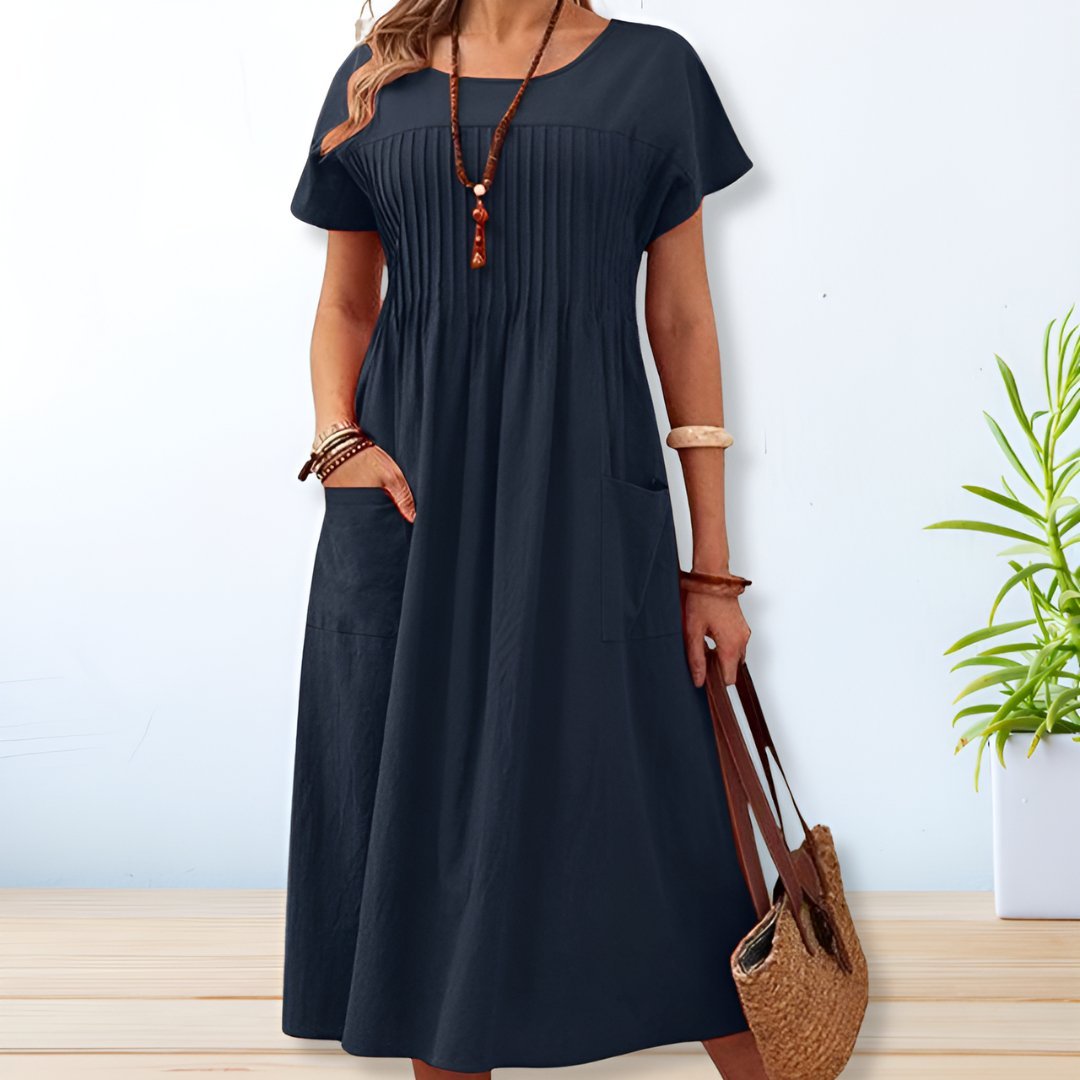 Serenelle | Women's Pintuck Pleated Day Dress Detail
