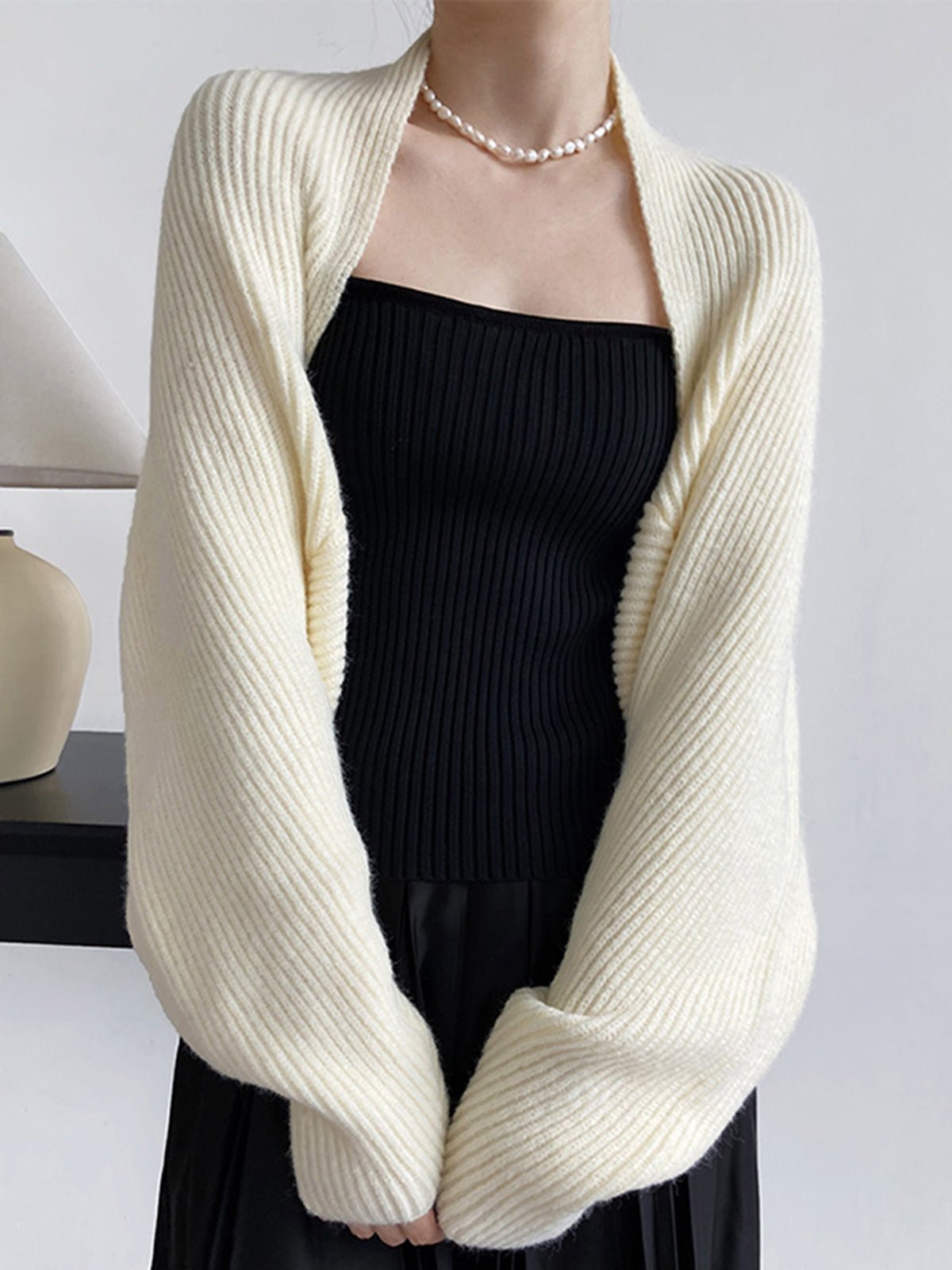 Solid Open-Front Shrug Sweater Angle