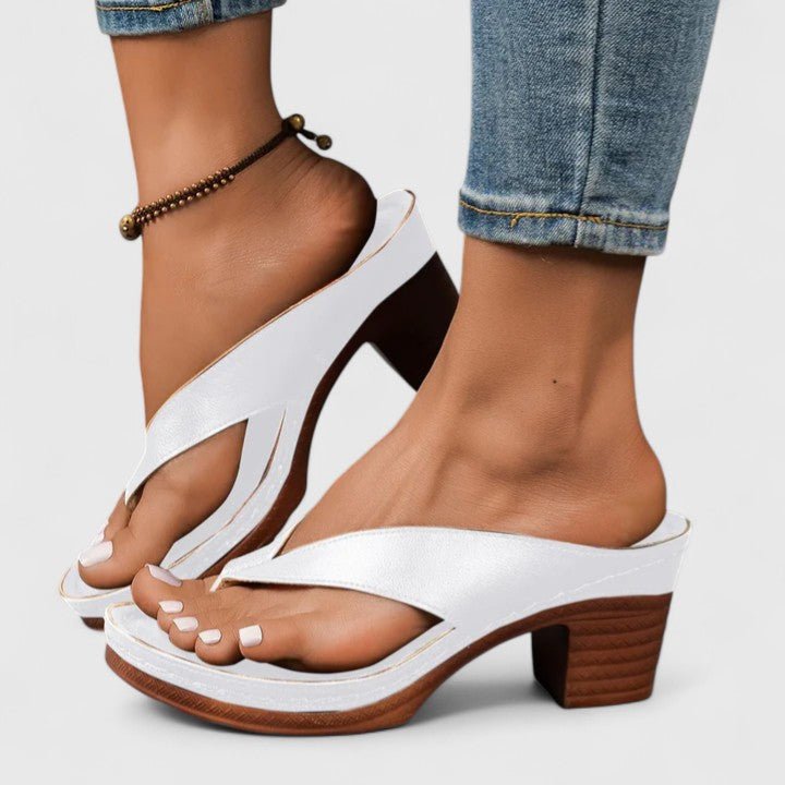 Solvaine | Women's Orthopedic Toe-Loop Strap Heels Close Up