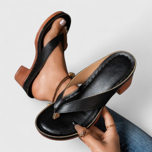 Solvaine | Women's Orthopedic Toe-Loop Strap Heels Front